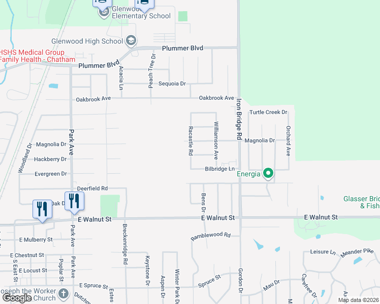 map of restaurants, bars, coffee shops, grocery stores, and more near 623 Racastle Road in Chatham
