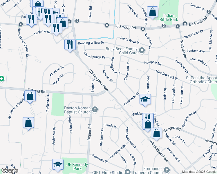 map of restaurants, bars, coffee shops, grocery stores, and more near 4412 Wilmington Pike in Dayton