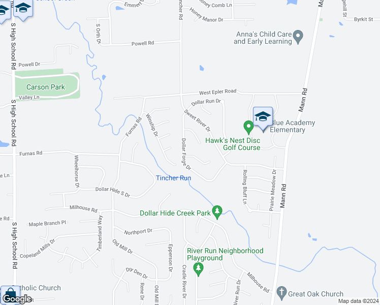 map of restaurants, bars, coffee shops, grocery stores, and more near 5442 Dollar Forge Court in Indianapolis