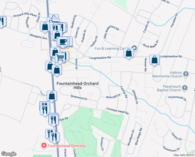 map of restaurants, bars, coffee shops, grocery stores, and more near 13318 Apple Hill Drive in Hagerstown