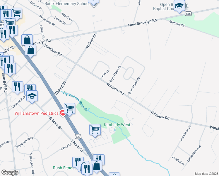 map of restaurants, bars, coffee shops, grocery stores, and more near 940 Winslow Road in Monroe