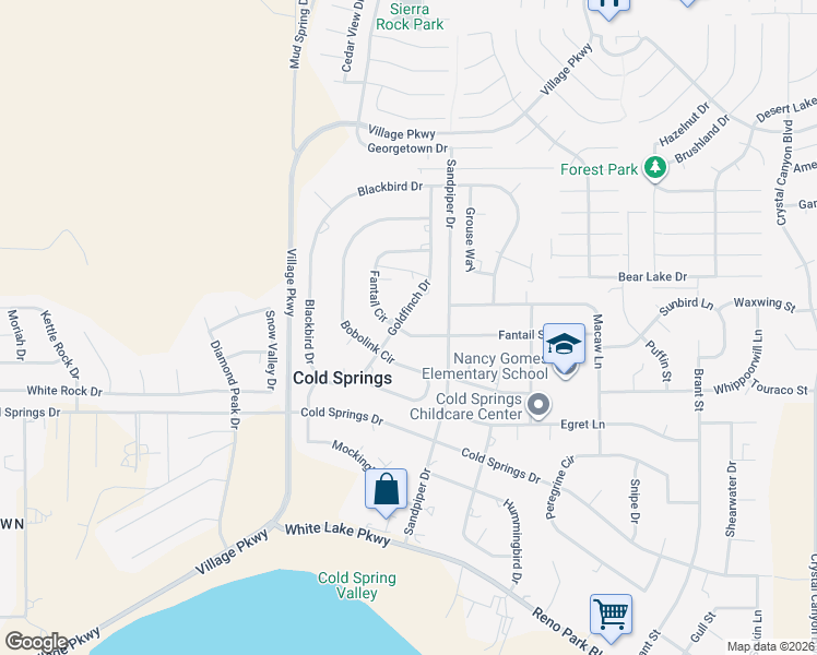 map of restaurants, bars, coffee shops, grocery stores, and more near 3930 Bobolink Circle in Reno