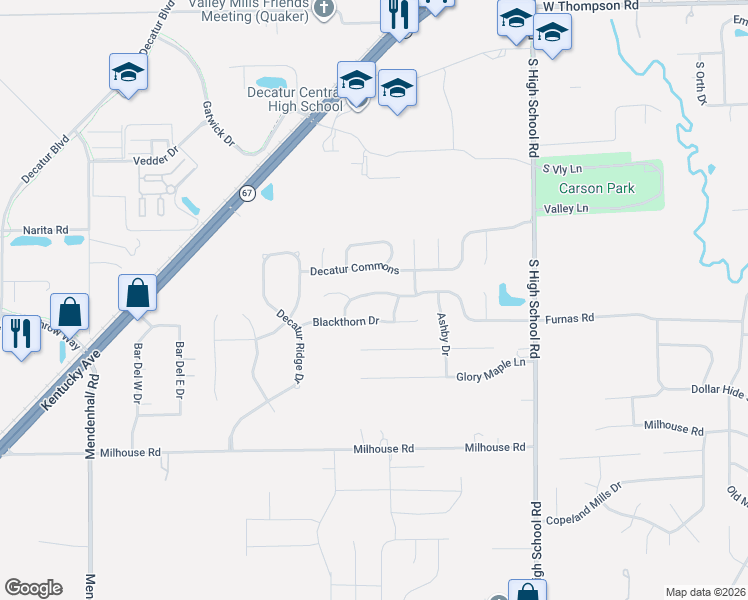 map of restaurants, bars, coffee shops, grocery stores, and more near 6646 Blackthorn Drive in Indianapolis
