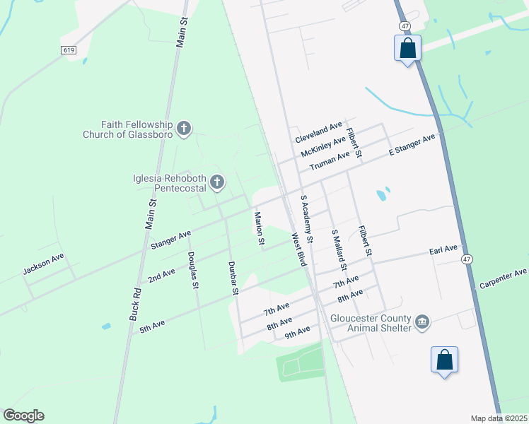 map of restaurants, bars, coffee shops, grocery stores, and more near 242 Stanger Avenue in Glassboro