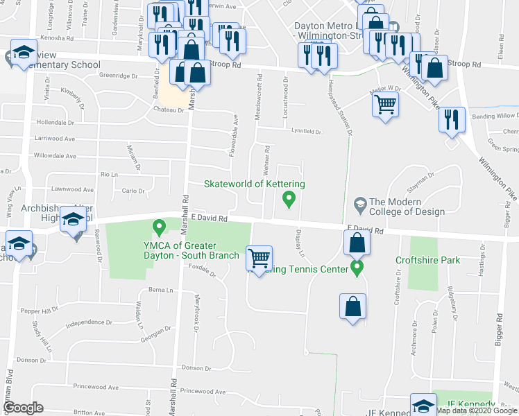 map of restaurants, bars, coffee shops, grocery stores, and more near in Kettering