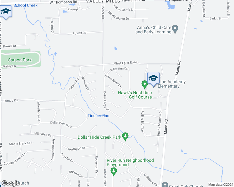 map of restaurants, bars, coffee shops, grocery stores, and more near 5416 Powder River Court in Indianapolis