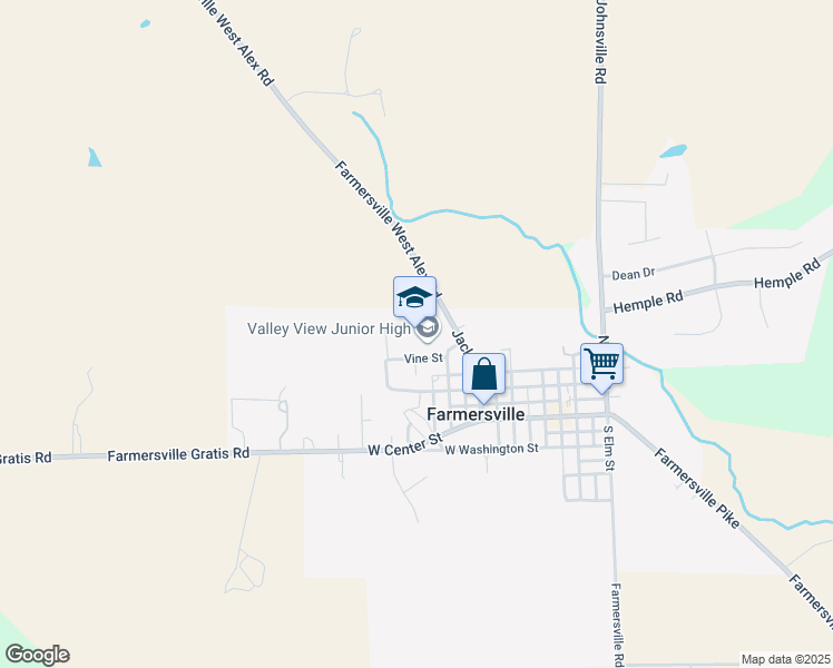 map of restaurants, bars, coffee shops, grocery stores, and more near 202 Jackson Street in Farmersville