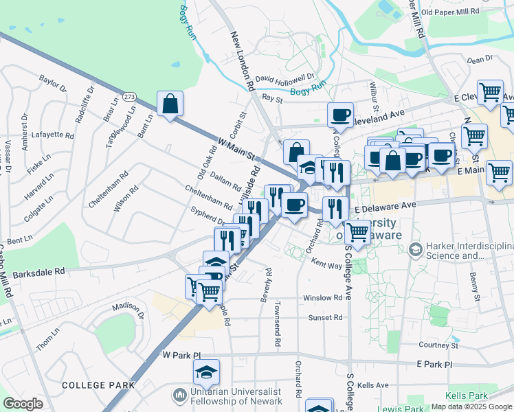 map of restaurants, bars, coffee shops, grocery stores, and more near 156 Forest Lane in Newark