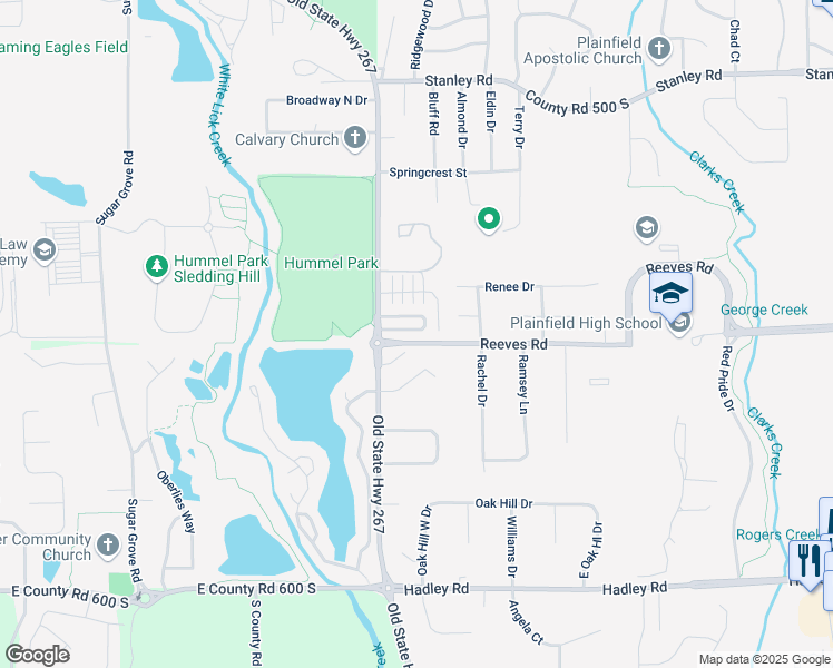 map of restaurants, bars, coffee shops, grocery stores, and more near 1557 Wells Drive in Plainfield