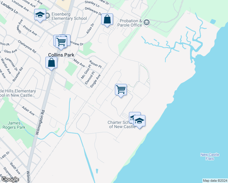 map of restaurants, bars, coffee shops, grocery stores, and more near 328 Howell Drive in New Castle