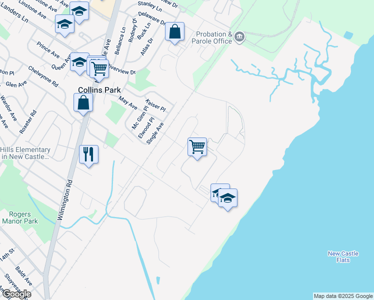 map of restaurants, bars, coffee shops, grocery stores, and more near 328 Howell Drive in New Castle