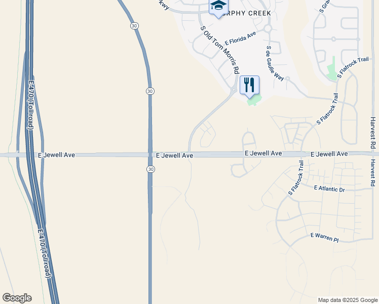 map of restaurants, bars, coffee shops, grocery stores, and more near 1745 South Old Tom Morris Road in Aurora