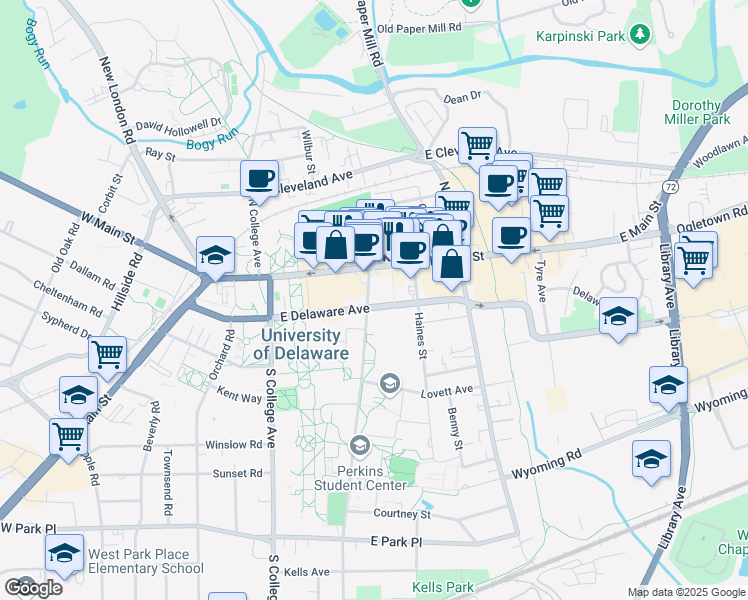 map of restaurants, bars, coffee shops, grocery stores, and more near in Newark