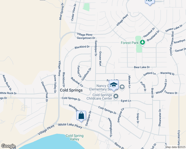 map of restaurants, bars, coffee shops, grocery stores, and more near 3985 Sandpiper Drive in Reno