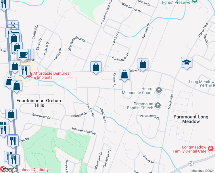 map of restaurants, bars, coffee shops, grocery stores, and more near 19110 Cherry Tree Drive in Hagerstown