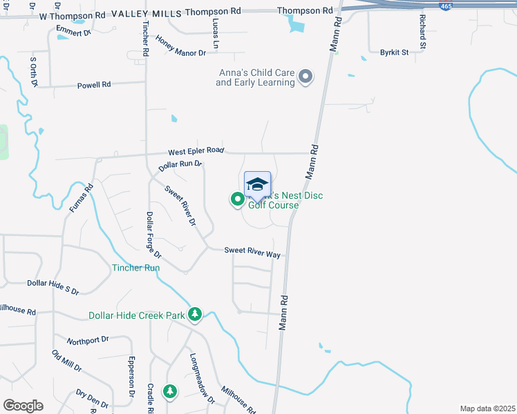 map of restaurants, bars, coffee shops, grocery stores, and more near 5650 Mann Road in Indianapolis