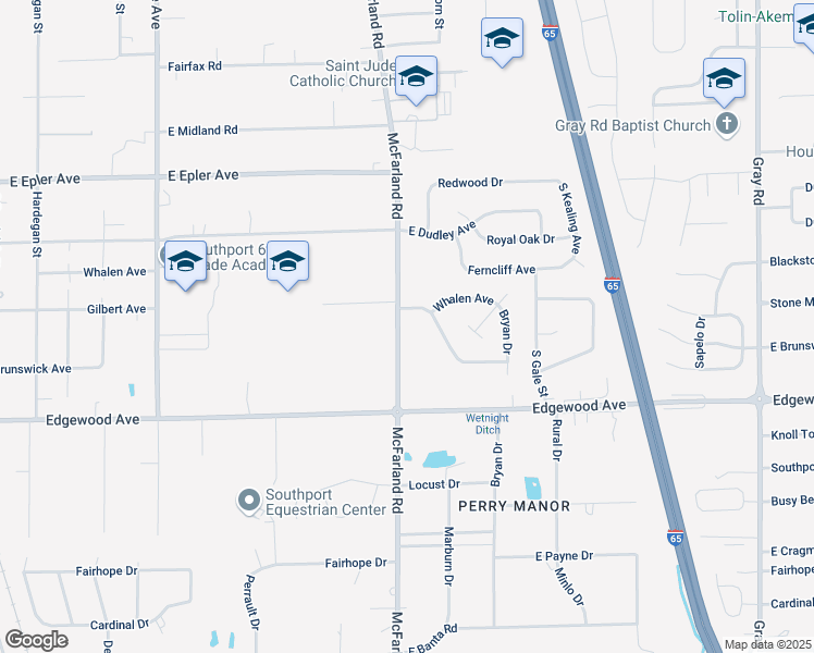 map of restaurants, bars, coffee shops, grocery stores, and more near 5901 McFarland Road in Indianapolis