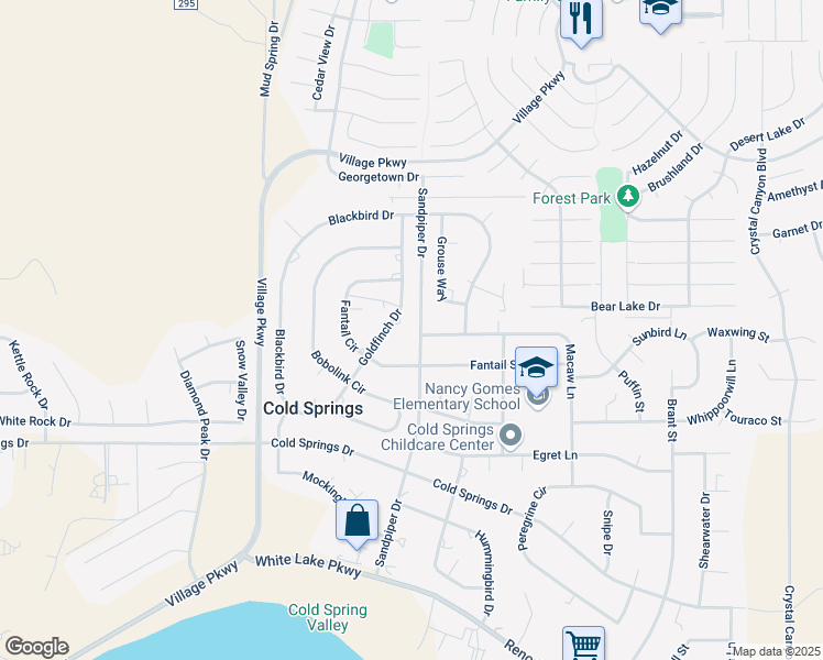 map of restaurants, bars, coffee shops, grocery stores, and more near 3985 Sandpiper Drive in Reno