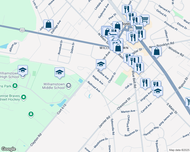 map of restaurants, bars, coffee shops, grocery stores, and more near 20 Maple Avenue in Williamstown