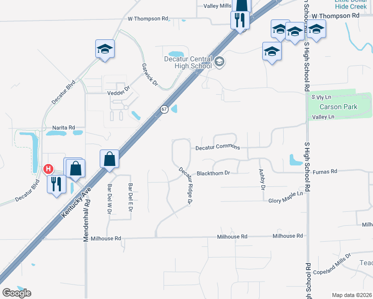 map of restaurants, bars, coffee shops, grocery stores, and more near 5554 Fair Ridge Place in Indianapolis