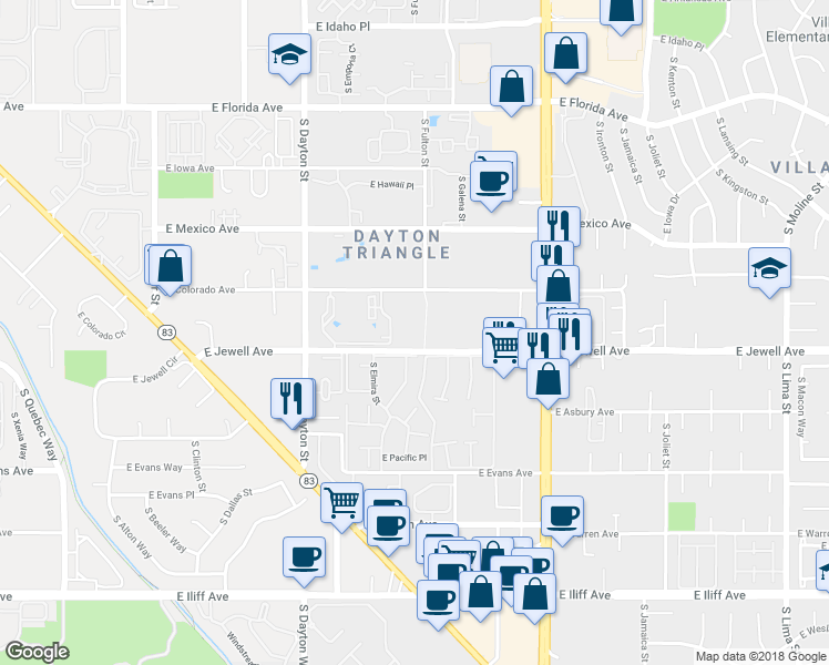 map of restaurants, bars, coffee shops, grocery stores, and more near 1854 S Fulton St in Denver