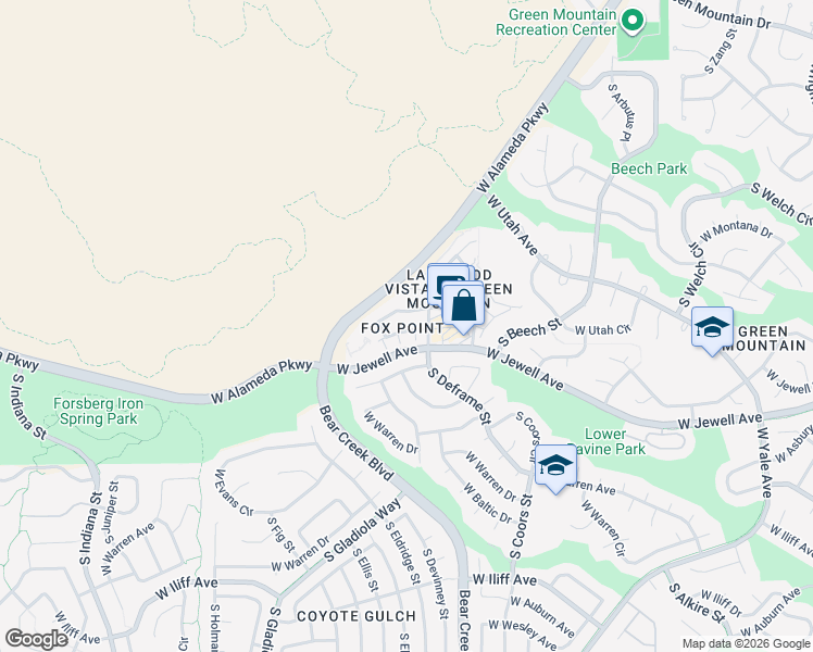 map of restaurants, bars, coffee shops, grocery stores, and more near 1777 South Deframe Street in Lakewood