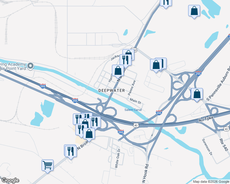 map of restaurants, bars, coffee shops, grocery stores, and more near in Salem County