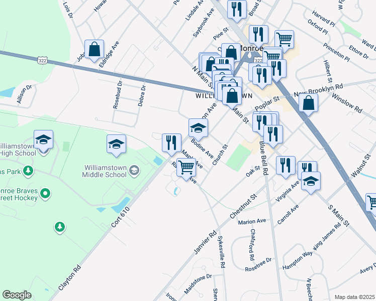 map of restaurants, bars, coffee shops, grocery stores, and more near 20 Maple Avenue in Williamstown