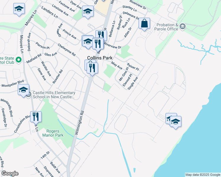 map of restaurants, bars, coffee shops, grocery stores, and more near 10 Lincoln Avenue in New Castle