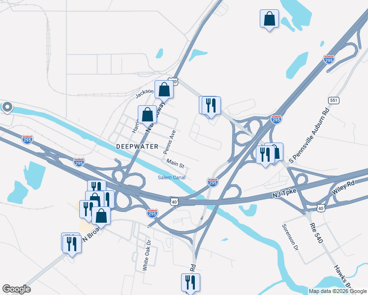 map of restaurants, bars, coffee shops, grocery stores, and more near 107 Chester Avenue in Carneys Point Township