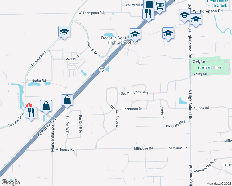 map of restaurants, bars, coffee shops, grocery stores, and more near 5554 Fair Ridge Place in Indianapolis