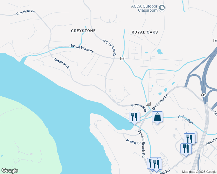 map of restaurants, bars, coffee shops, grocery stores, and more near 3101 North Greystone Drive in Morgantown