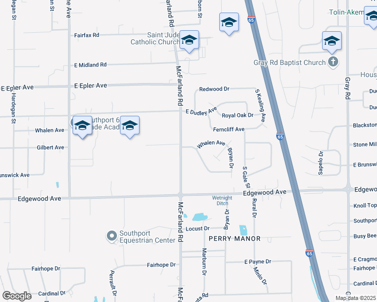 map of restaurants, bars, coffee shops, grocery stores, and more near 5901 McFarland Road in Indianapolis
