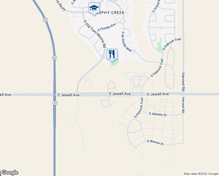 map of restaurants, bars, coffee shops, grocery stores, and more near 24560-24856 E Jewell Ave in Aurora