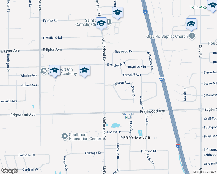 map of restaurants, bars, coffee shops, grocery stores, and more near 5901 McFarland Road in Indianapolis