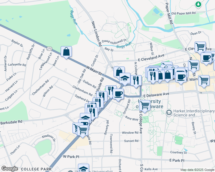 map of restaurants, bars, coffee shops, grocery stores, and more near 156 Forest Lane in Newark