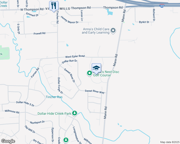 map of restaurants, bars, coffee shops, grocery stores, and more near 5650 Mann Rd in Indianapolis
