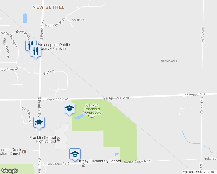 map of restaurants, bars, coffee shops, grocery stores, and more near 9020 East Edgewood Avenue in Indianapolis