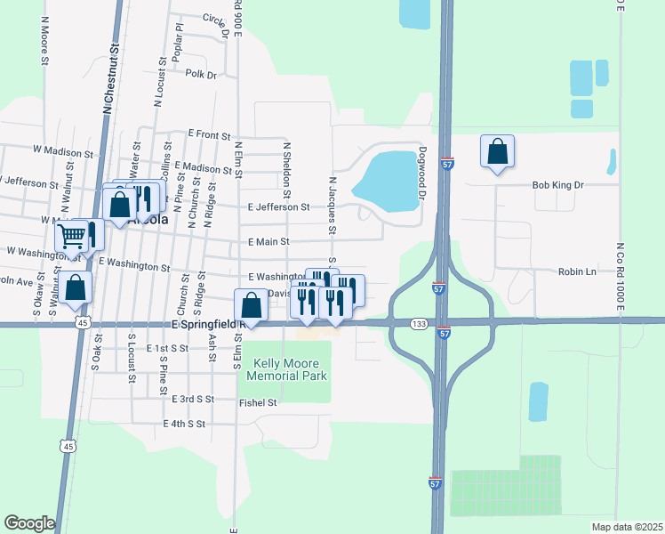 map of restaurants, bars, coffee shops, grocery stores, and more near 600 Moca Court in Arcola