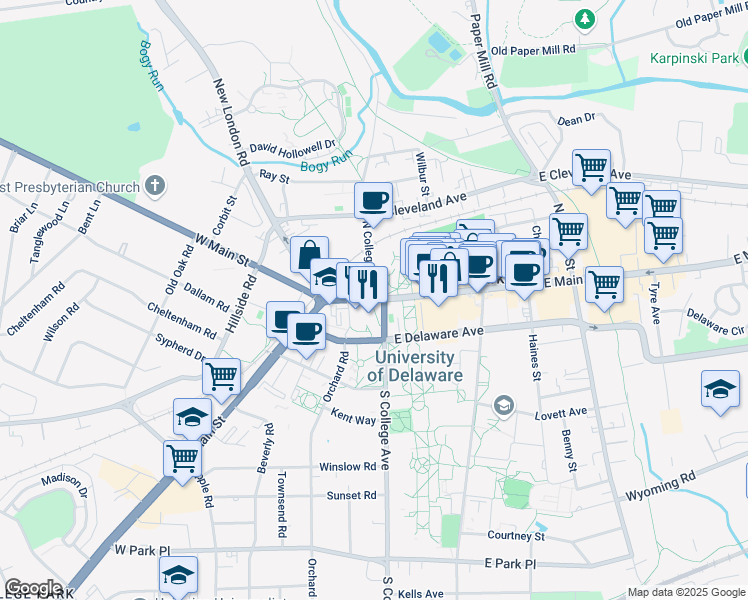 map of restaurants, bars, coffee shops, grocery stores, and more near in Newark