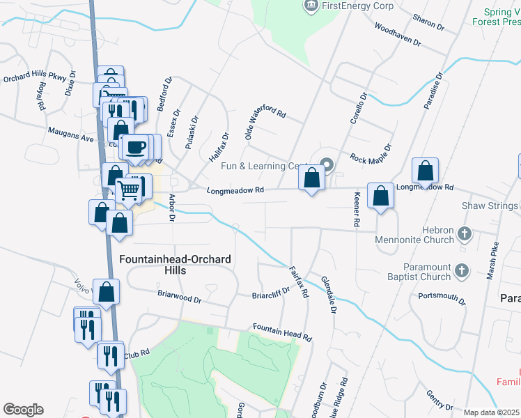 map of restaurants, bars, coffee shops, grocery stores, and more near 13324 Canterbury Drive in Hagerstown