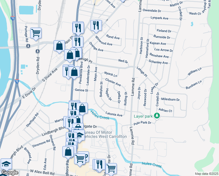 map of restaurants, bars, coffee shops, grocery stores, and more near 4771 Haplin Drive in Dayton