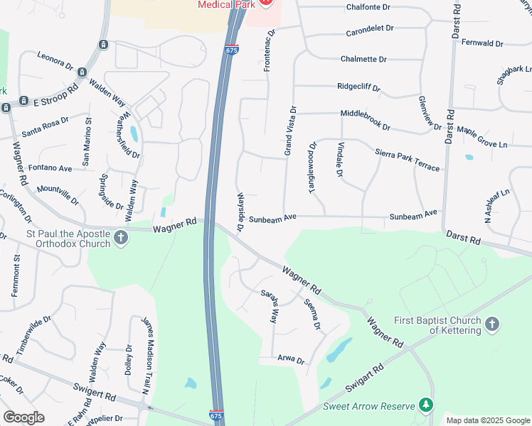 map of restaurants, bars, coffee shops, grocery stores, and more near 4313 Sunbeam Avenue in Dayton