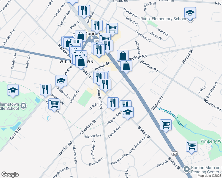 map of restaurants, bars, coffee shops, grocery stores, and more near 420B South Main Street in Monroe