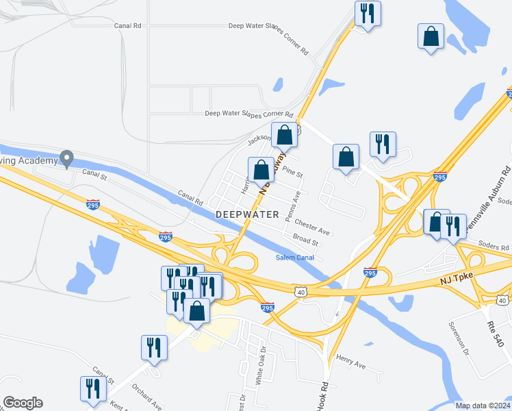 map of restaurants, bars, coffee shops, grocery stores, and more near 2 Chester Avenue in Salem County