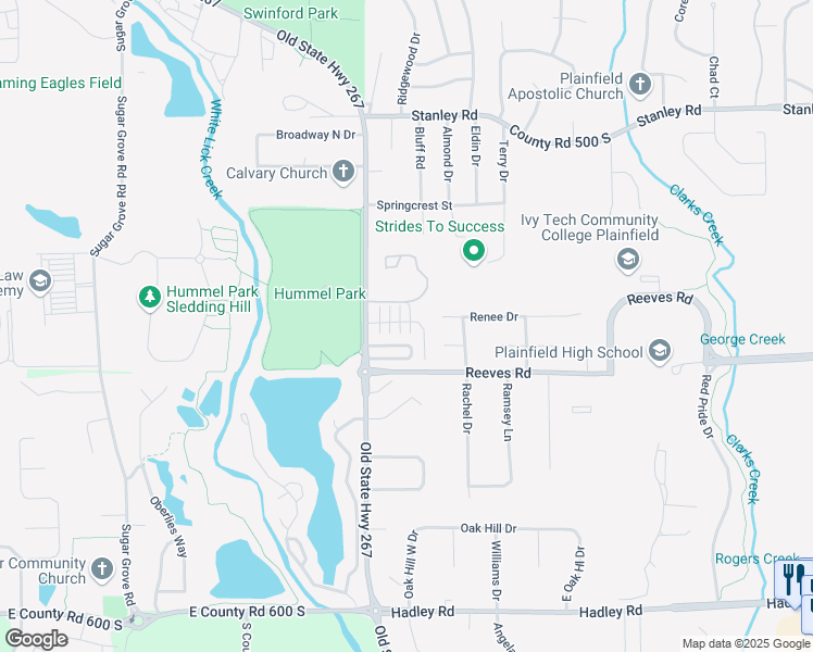 map of restaurants, bars, coffee shops, grocery stores, and more near 1557 Wells Drive in Plainfield