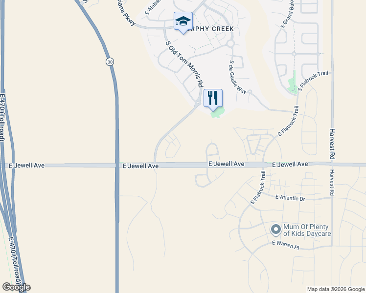 map of restaurants, bars, coffee shops, grocery stores, and more near 1775 South Buchanan Circle in Aurora