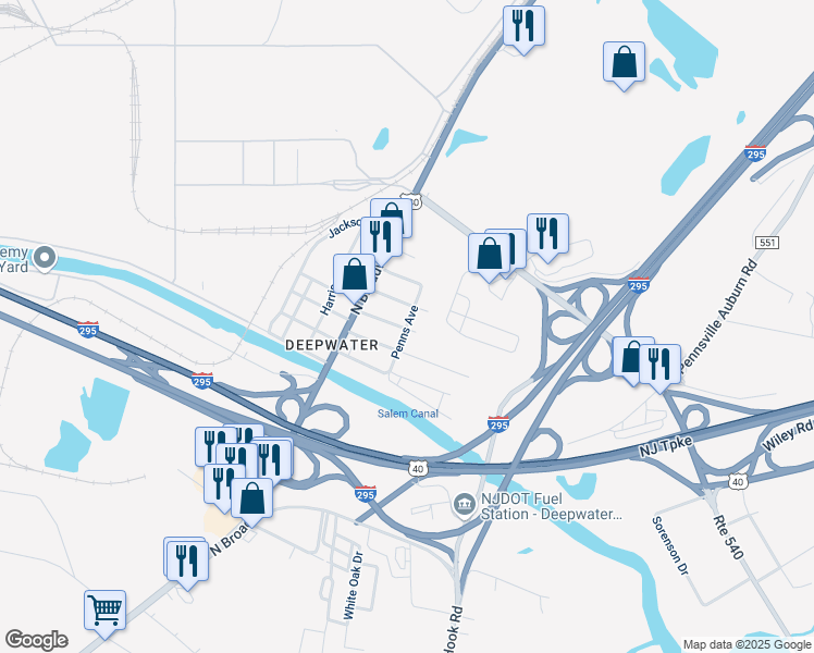 map of restaurants, bars, coffee shops, grocery stores, and more near 15 Clark Street in Salem County