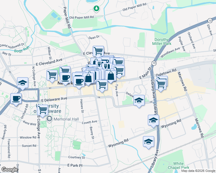 map of restaurants, bars, coffee shops, grocery stores, and more near 109 Newark Sc in Newark