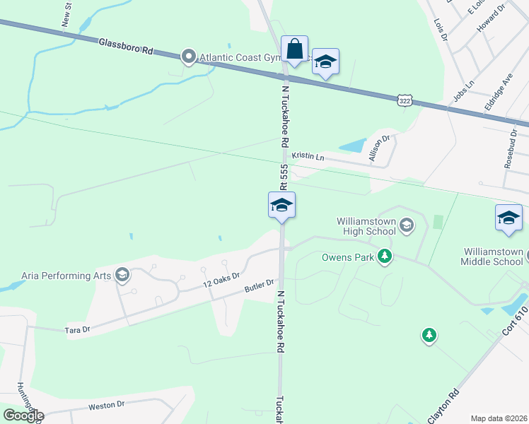 map of restaurants, bars, coffee shops, grocery stores, and more near 757 North Tuckahoe Road in Monroe Township